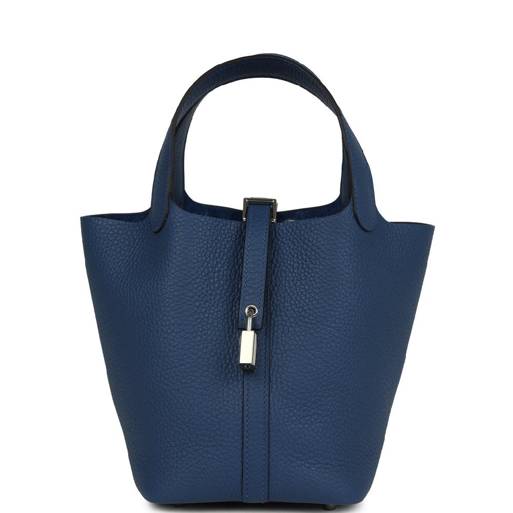 Hermes Picotin Lock 18 Bleu Tie Clemence Palladium Hardware