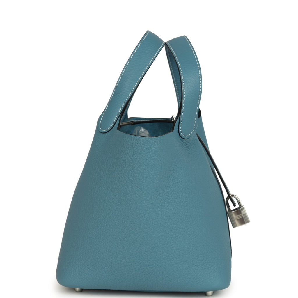 Hermes Picotin Lock 18 Blue Jean Clemence Palladium Hardware