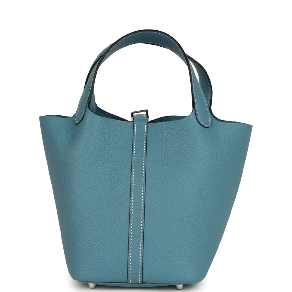 Hermes Picotin Lock 18 Blue Jean Clemence Palladium Hardware