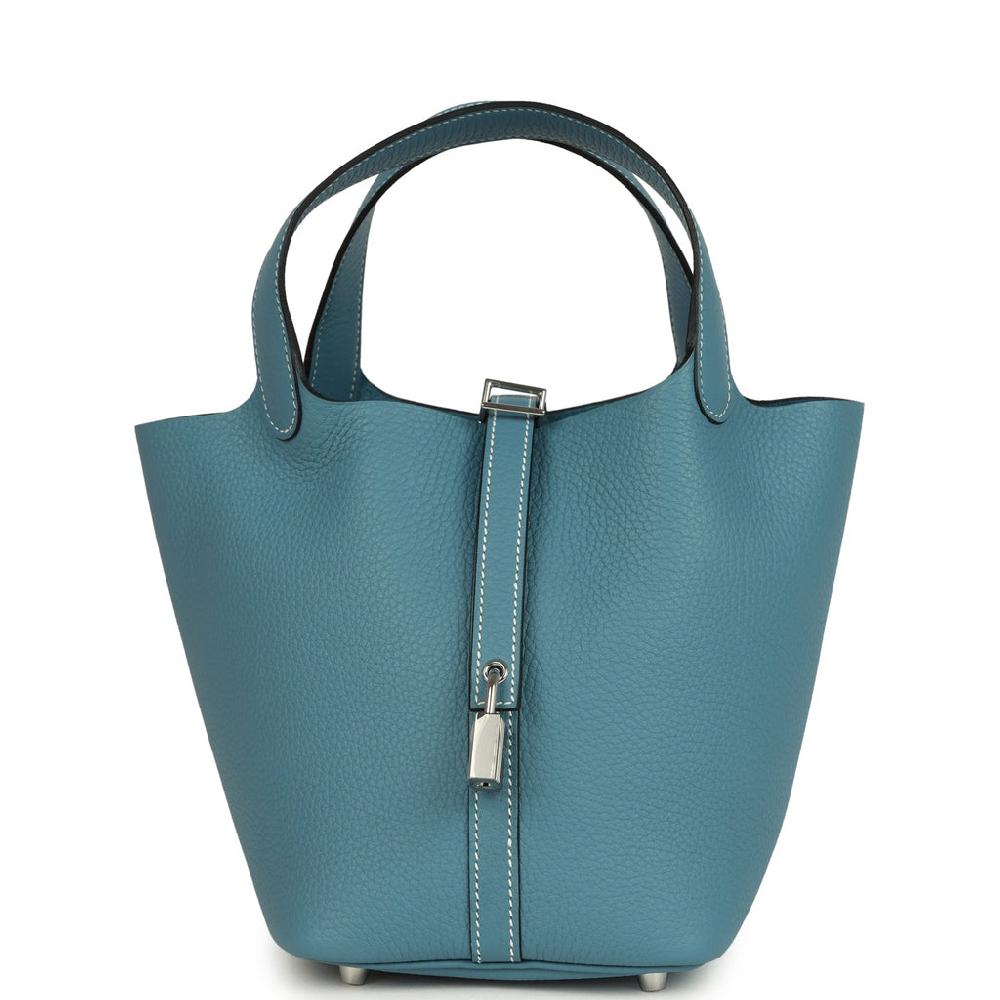 Hermes Picotin Lock 18 Blue Jean Clemence Palladium Hardware