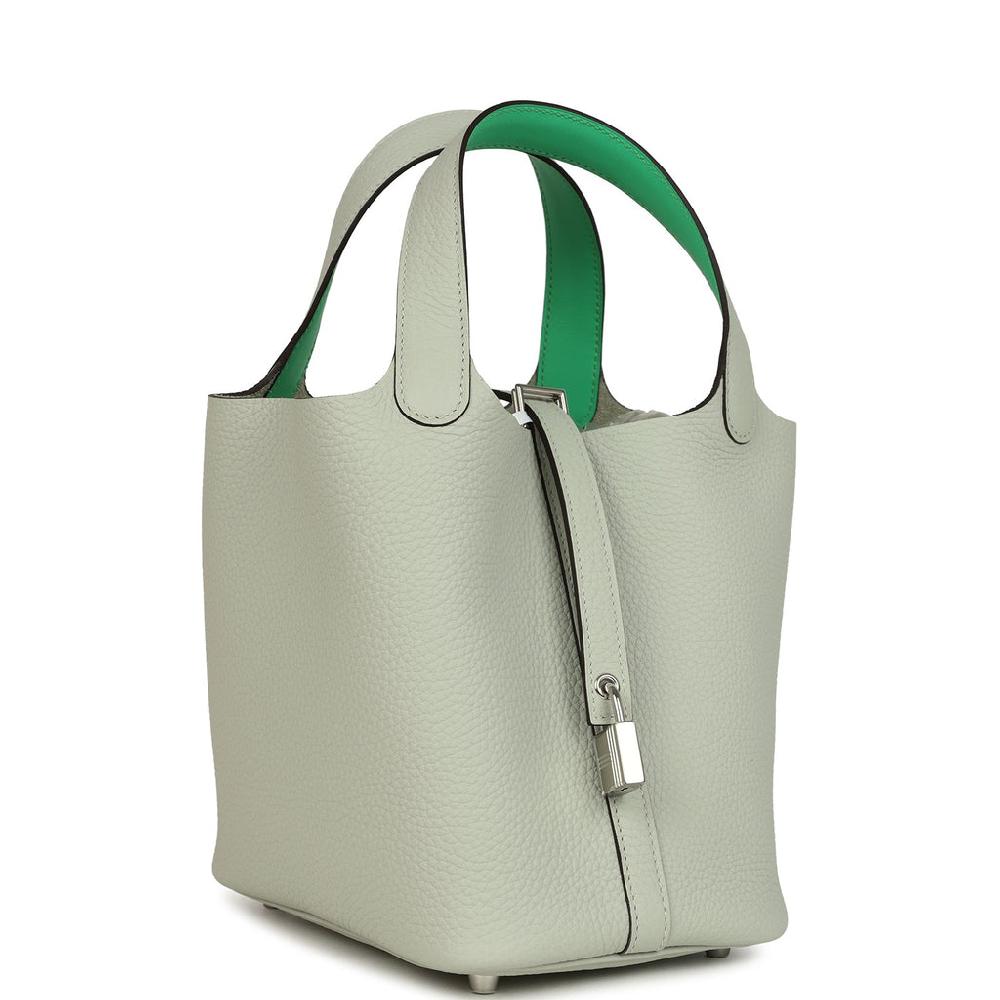 Hermes Picotin Lock 18 Eclat Gris Neve Clemence And Vert Comics Swift Palladium Hardware