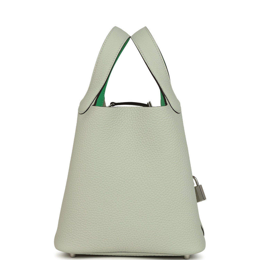 Hermes Picotin Lock 18 Eclat Gris Neve Clemence And Vert Comics Swift Palladium Hardware