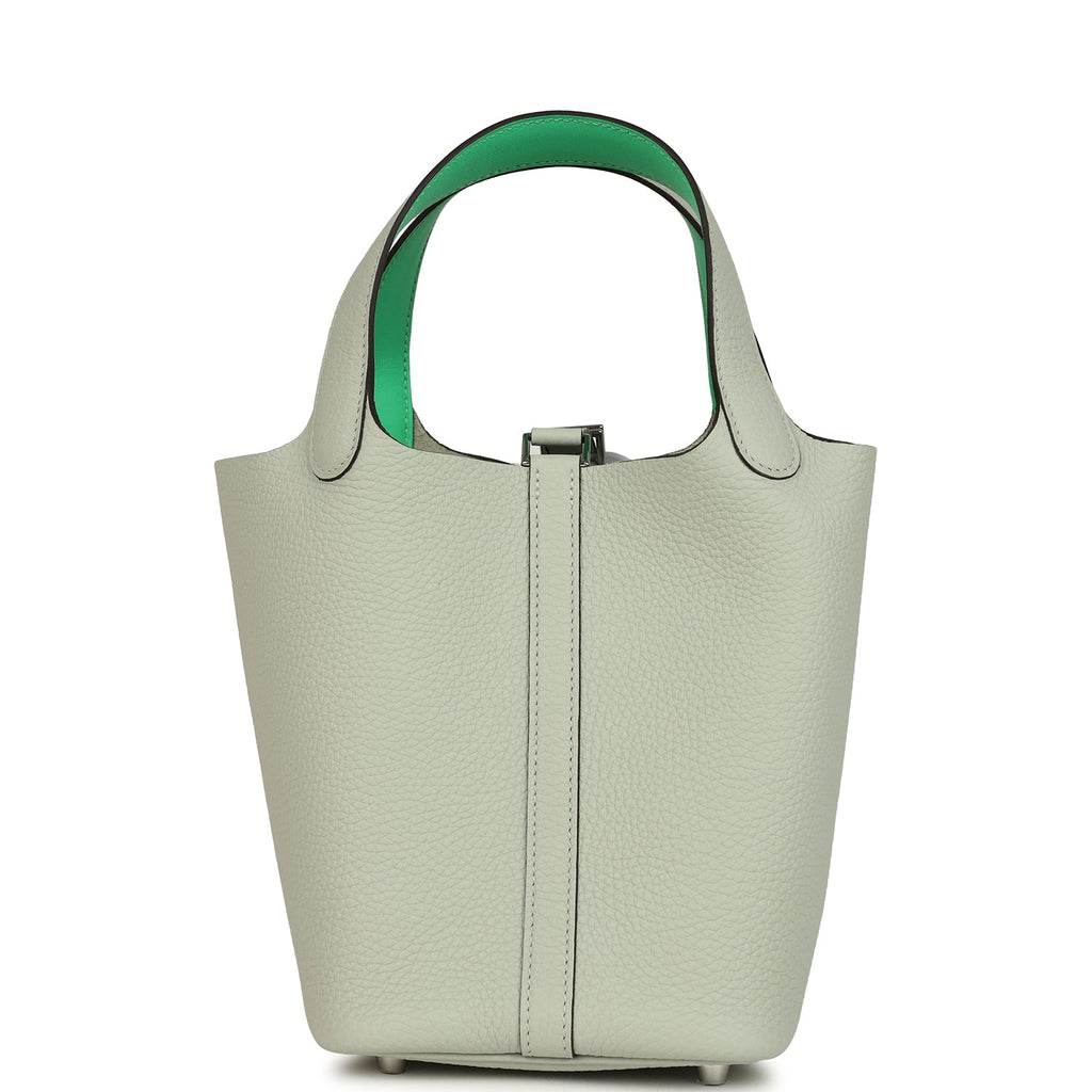 Hermes Picotin Lock 18 Eclat Gris Neve Clemence And Vert Comics Swift Palladium Hardware