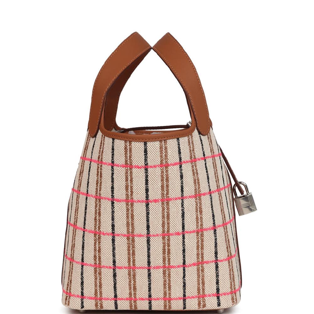 Hermes Picotin Lock 18 Gold Ecru-Beige Rose Pop Black Toile H And Fauve Swift And Toile H Palladium Hardware