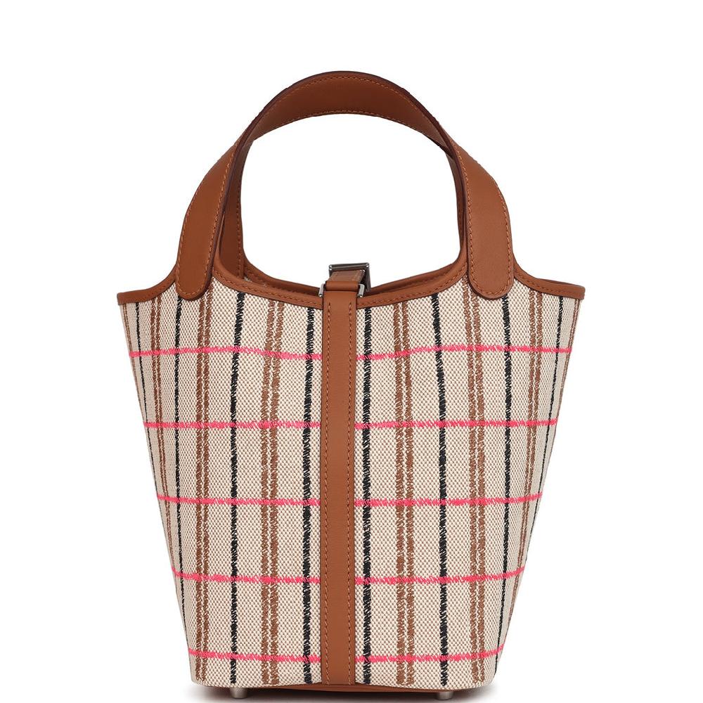 Hermes Picotin Lock 18 Gold Ecru-Beige Rose Pop Black Toile H And Fauve Swift And Toile H Palladium Hardware