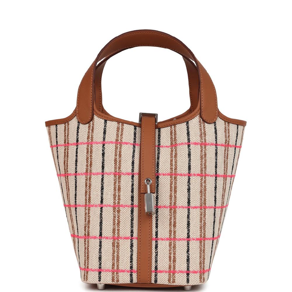 Hermes Picotin Lock 18 Gold Ecru-Beige Rose Pop Black Toile H and Fauve Swift and Toile H Palladium Hardware