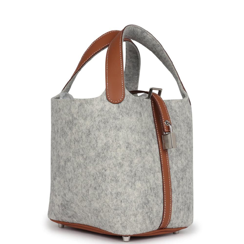 Hermes Picotin Lock 18 Gris Clair Feutre And Gold Swift Palladium Hardware