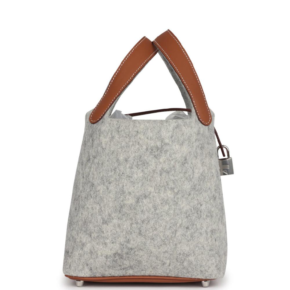 Hermes Picotin Lock 18 Gris Clair Feutre And Gold Swift Palladium Hardware