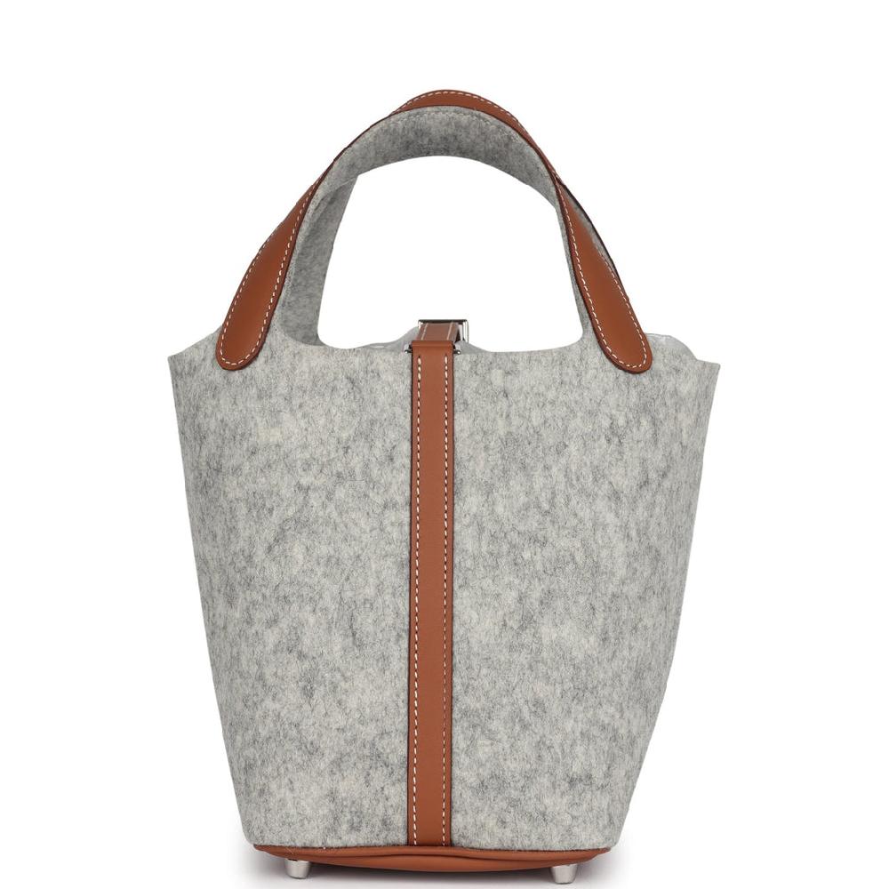 Hermes Picotin Lock 18 Gris Clair Feutre And Gold Swift Palladium Hardware