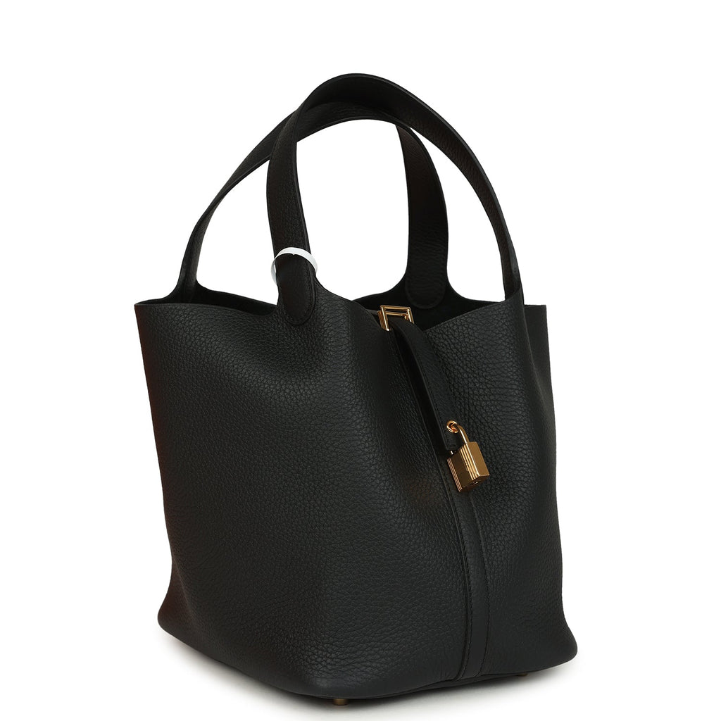 Hermes Picotin Lock 22 Black Clemence Gold Hardware