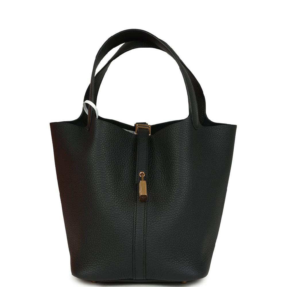 Hermes Picotin Lock 22 Black Clemence Gold Hardware