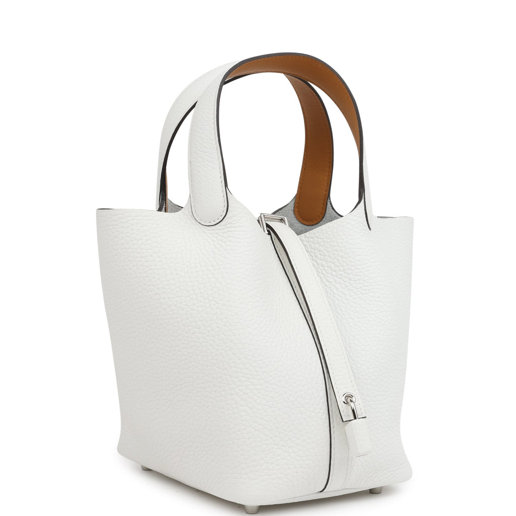 Hermes Picotin Lock Eclat 18 New White Clemence And Sesame Swift Palladium Hardware