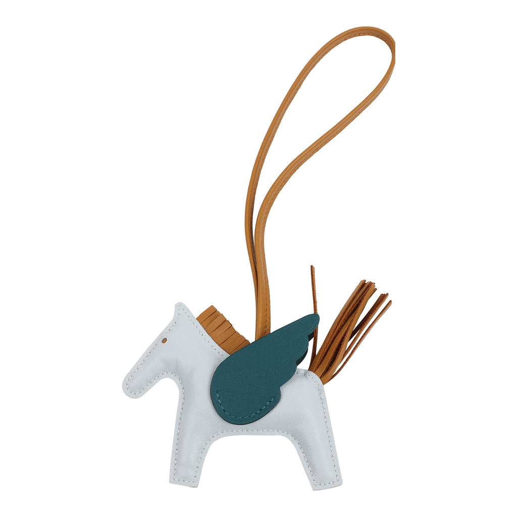 Hermes Rodeo Bag Charm PM Bleu Brume Sesame & Vert Bosphore Milo Lambskin