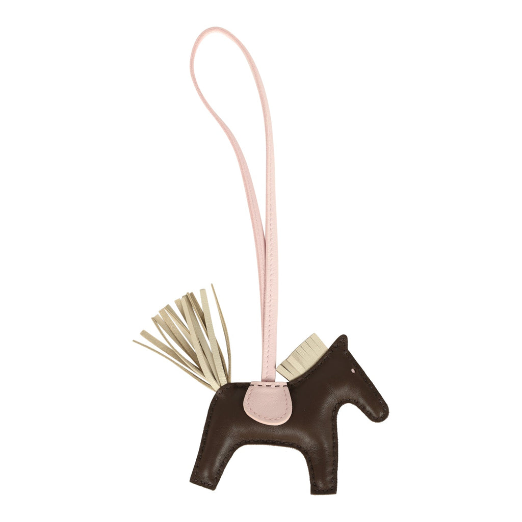 Hermes Rodeo Bag Charm PM Chocolat Craie And Rose Darling Milo Lambskin