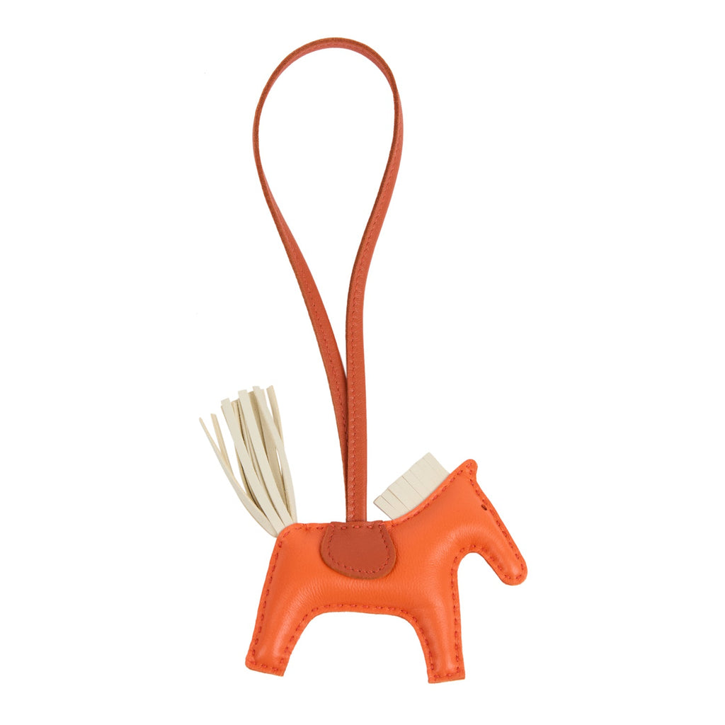 Hermes Rodeo Bag Charm PM Orange Poppy Craie And Terre Battue Milo Lambskin