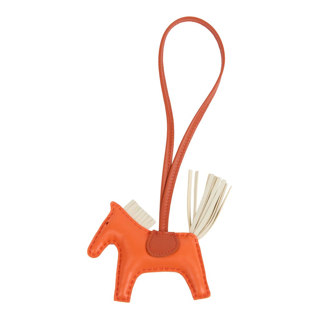 Hermes Rodeo Bag Charm PM Orange Poppy Craie and Terre Battue Milo Lambskin Hermes Rodeo Bag Charm PM Orange Poppy Craie and Terre Battue Milo Lambskin
