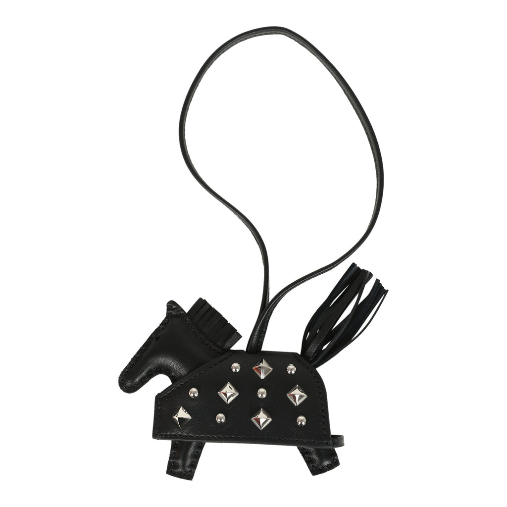 Hermes Rodeo Rock Bag Charm PM Black Milo Lambskin Palladium Hardware