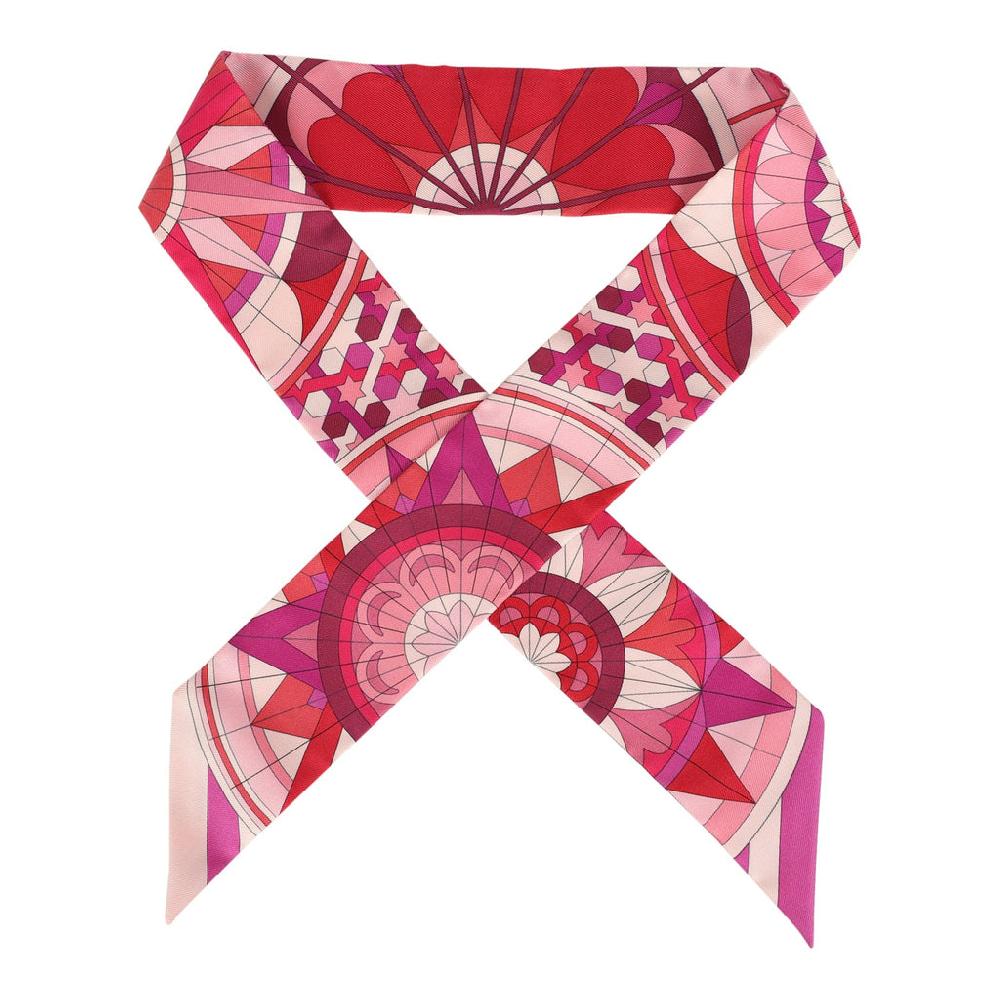 Hermes "Rose De Compas" Fuchsia Prune and Rouge Multi Silk Twilly Pair