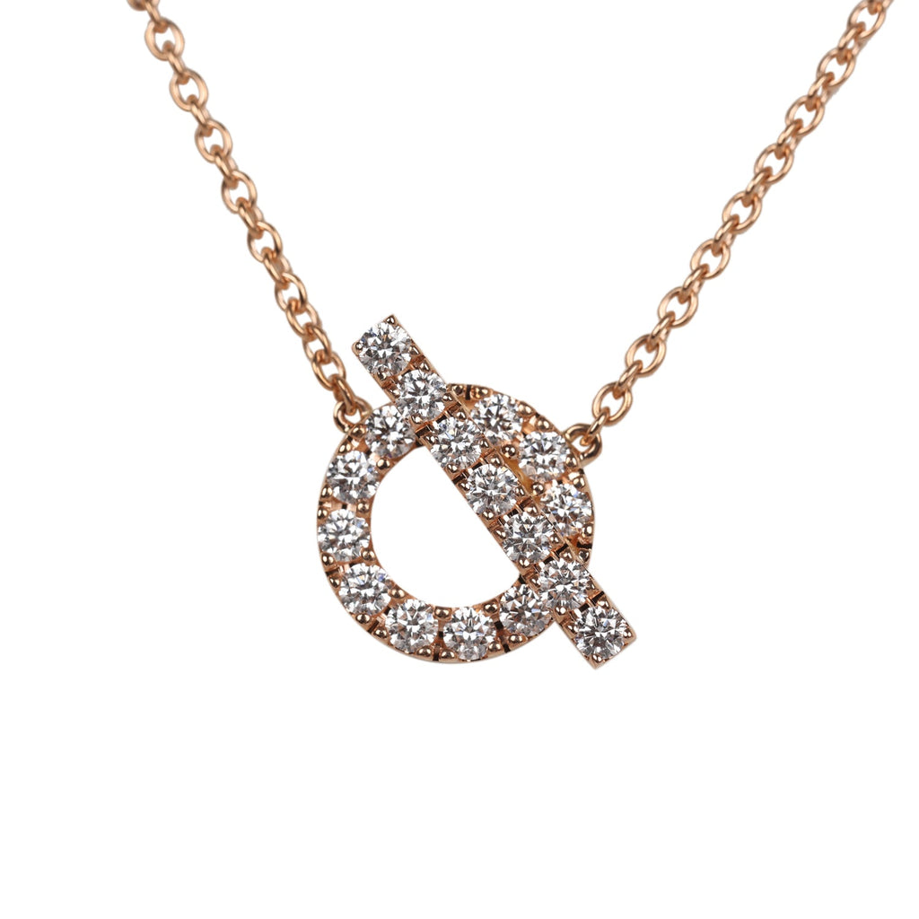 Hermes San Coloris White Diamond Finesse Pendant Necklace 18K Rose Gold