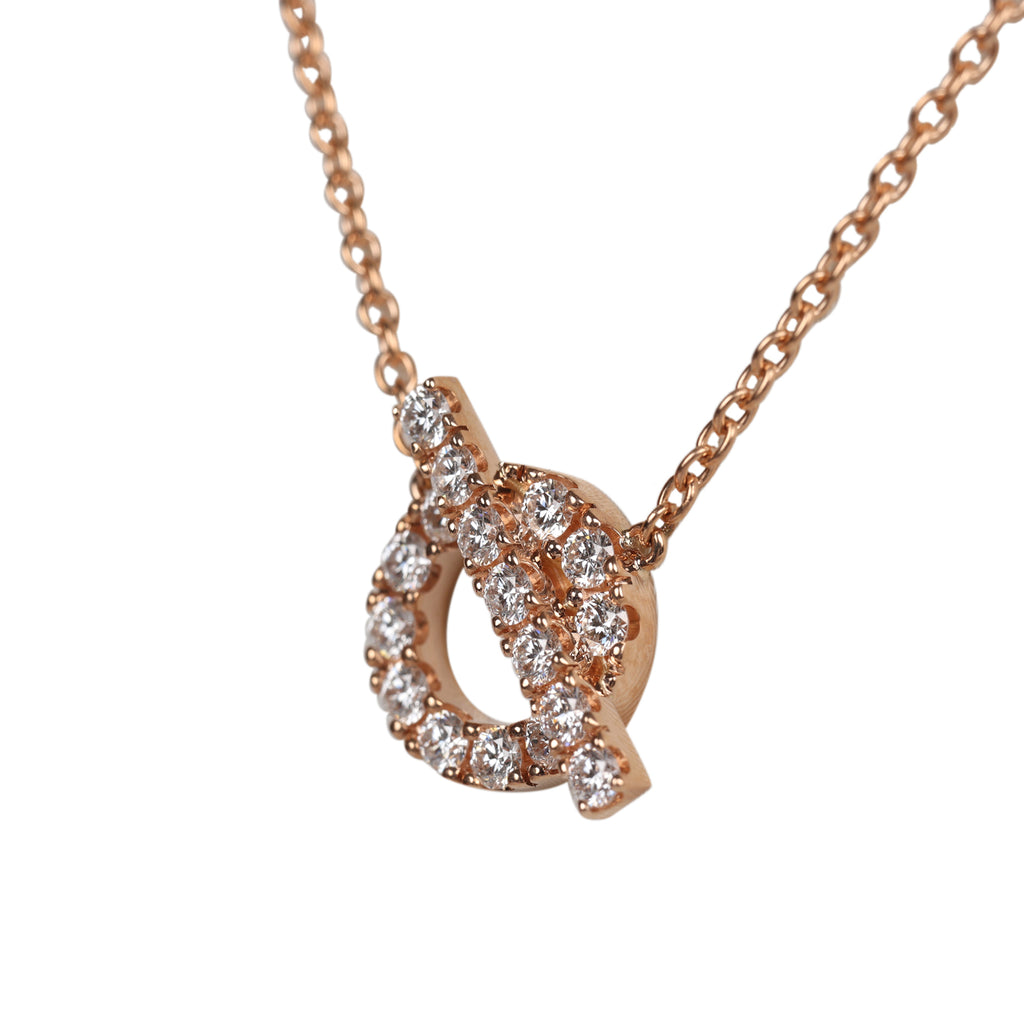 Hermes San Coloris White Diamond Finesse Pendant Necklace 18K Rose Gold