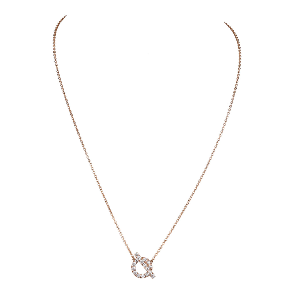Hermes San Coloris White Diamond Finesse Pendant Necklace 18K Rose Gold