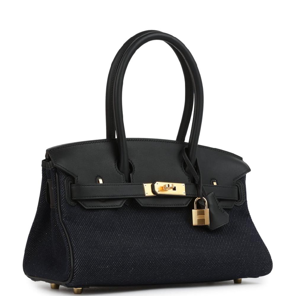 Hermes Shoulder Birkin Light 29 Black Swift And Bleu Indigo Denim Gold Hardware