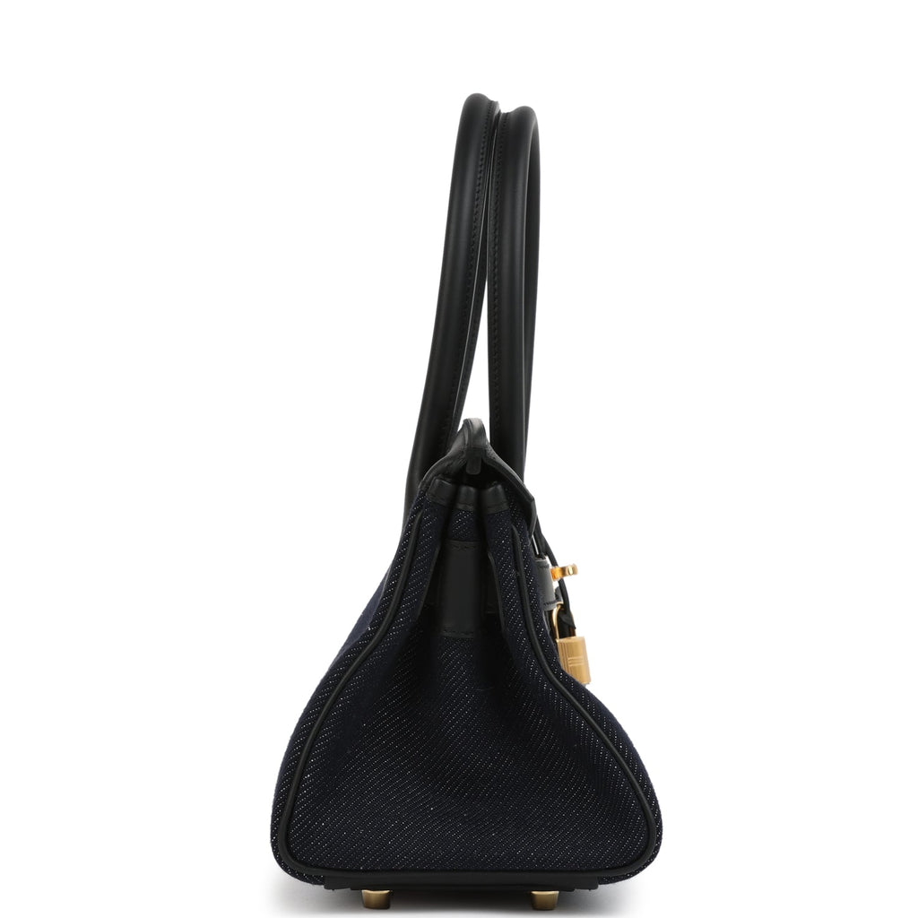 Hermes Shoulder Birkin Light 29 Black Swift And Bleu Indigo Denim Gold Hardware