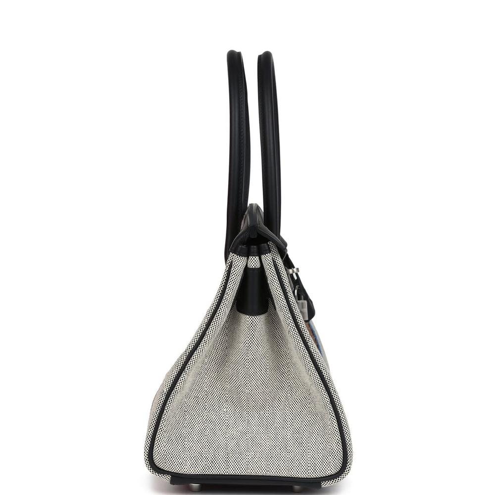 Hermes Shoulder Birkin Light 39 Multicolor Toile And Black Swift Palladium Hardware