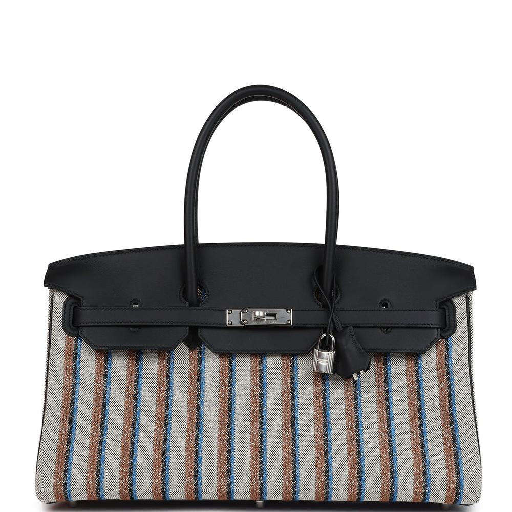 Hermes Shoulder Birkin Light 39 Multicolor Toile and Black Swift Palladium Hardware
