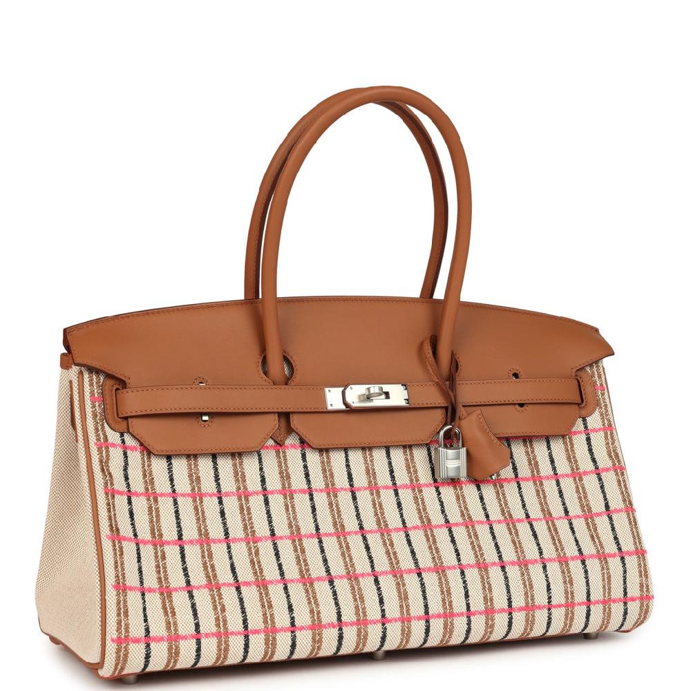 Hermes Shoulder Birkin Light 39 Multicolor Toile And Gold Swift Palladium Hardware