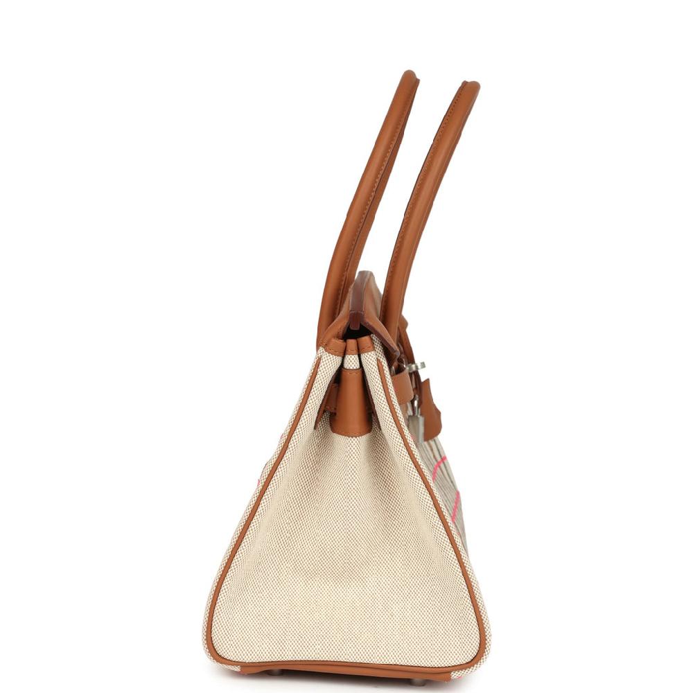 Hermes Shoulder Birkin Light 39 Multicolor Toile And Gold Swift Palladium Hardware