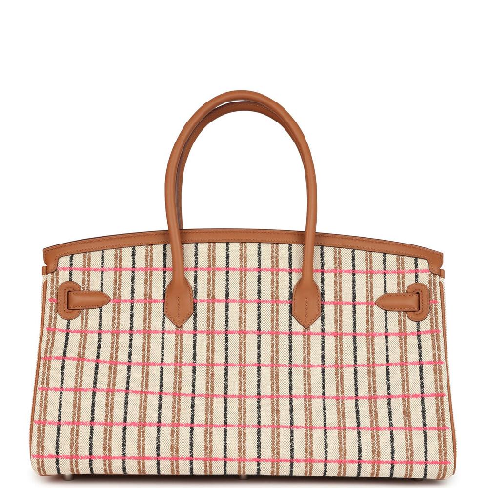 Hermes Shoulder Birkin Light 39 Multicolor Toile And Gold Swift Palladium Hardware