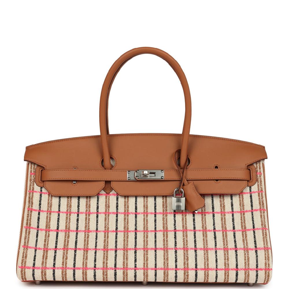 Hermes Shoulder Birkin Light 39 Multicolor Toile and Gold Swift Palladium Hardware