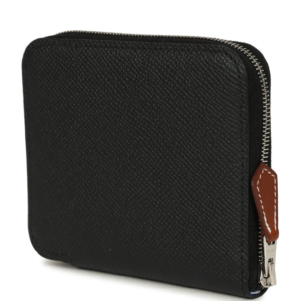 Hermes Silk'In Compact Wallet Black Epsom Palladium Hardware