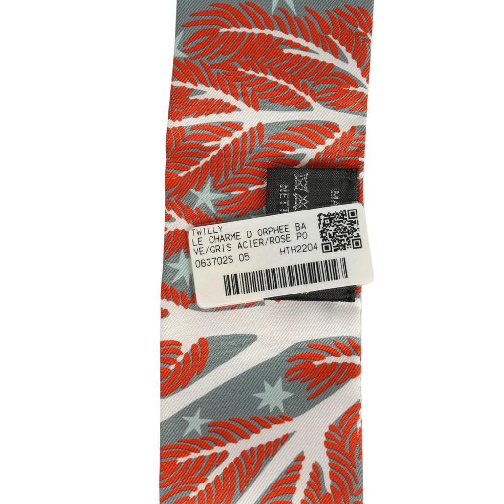 Hermes "Sous Le Charme D' Orphee" Gris Acier Rose Poudre And Violet Silk Twilly Pair