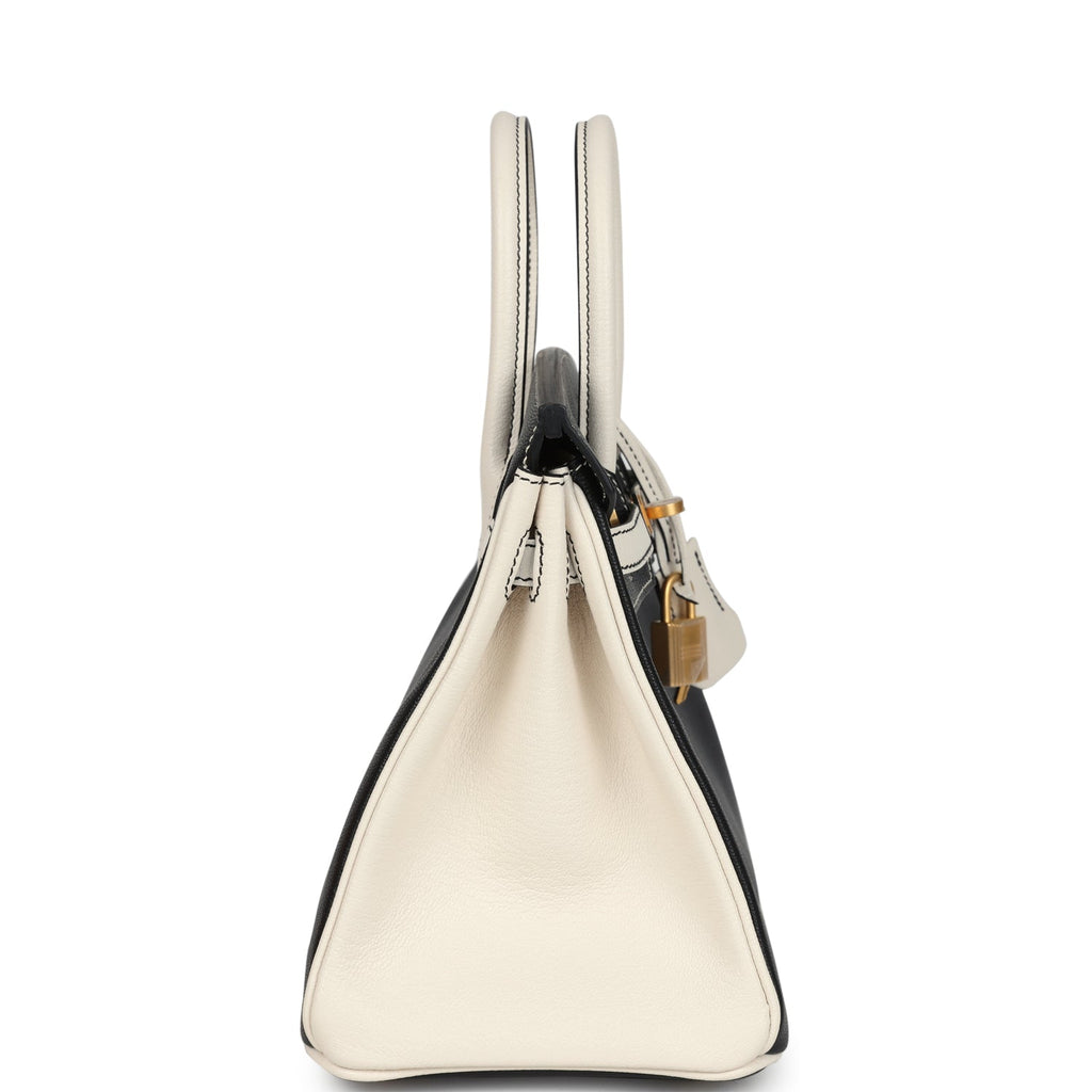 Hermes Special Order (HSS) Birkin 25 Bi-Color Black And Nata Chevre Mysore Brushed Gold Hardware