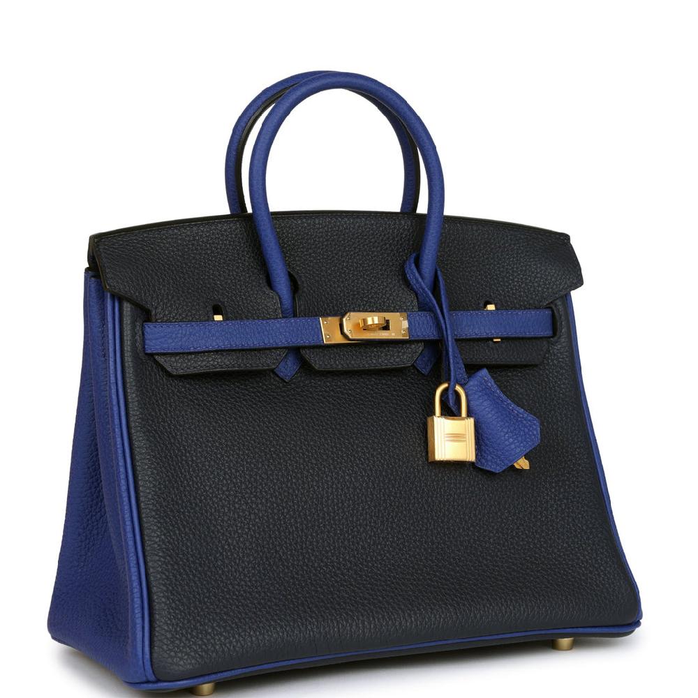 Hermes Special Order (HSS) Birkin 25 Bi-Color Bleu Nuit And Bleu Electric Togo Brushed Gold Hardware