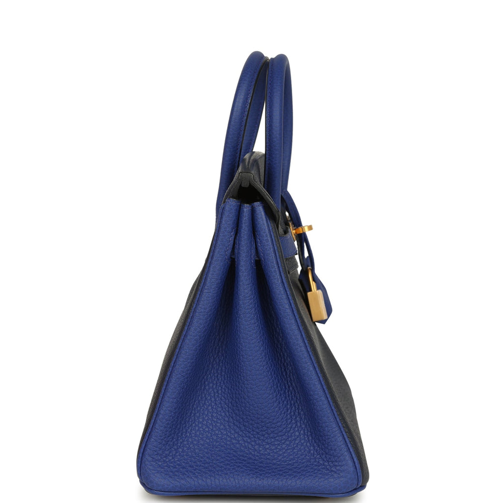 Hermes Special Order (HSS) Birkin 25 Bi-Color Bleu Nuit And Bleu Electric Togo Brushed Gold Hardware