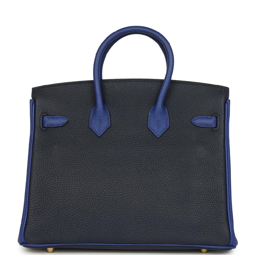 Hermes Special Order (HSS) Birkin 25 Bi-Color Bleu Nuit And Bleu Electric Togo Brushed Gold Hardware