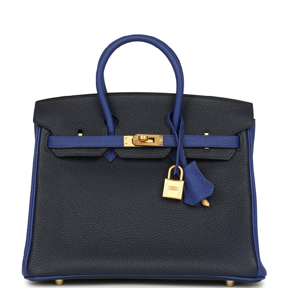 Hermes Special Order (HSS) Birkin 25 Bi-Color Bleu Nuit and Bleu Electric Togo Brushed Gold Hardware