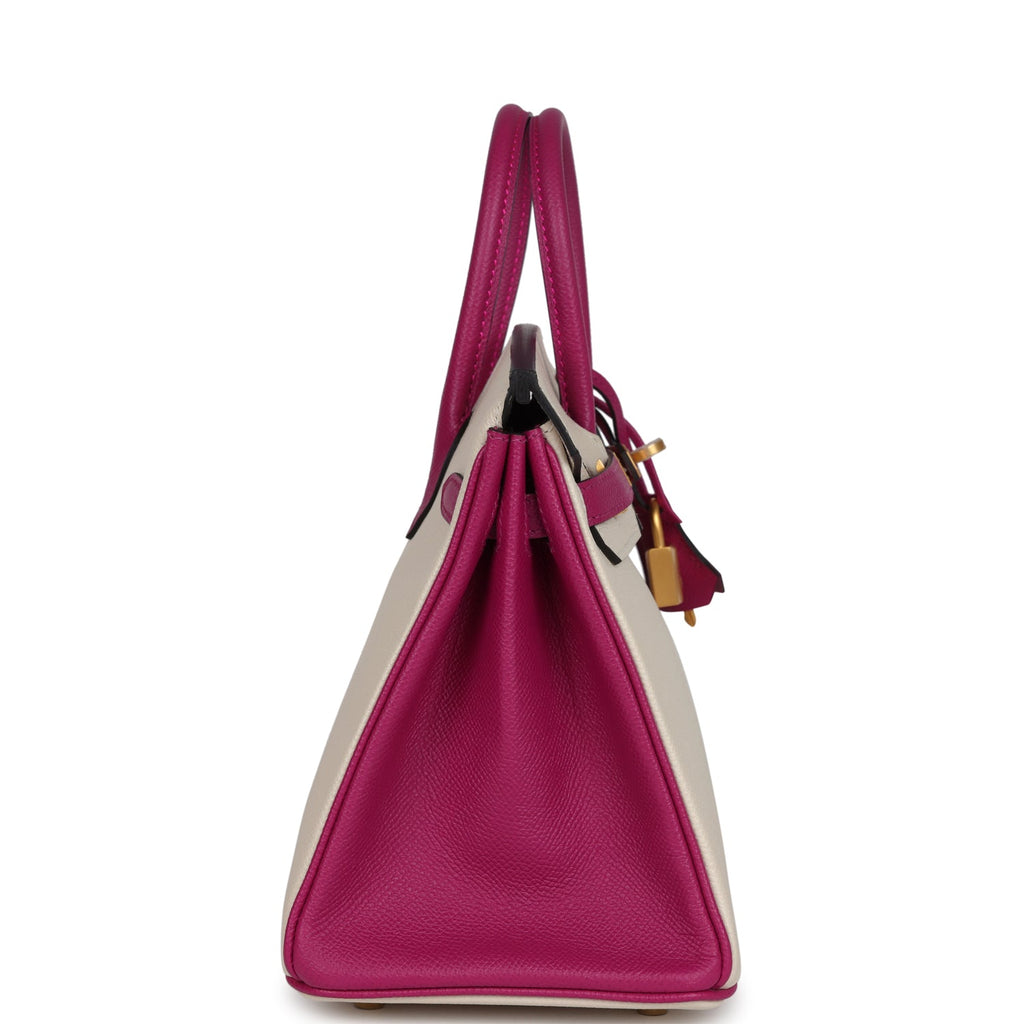 Hermes Special Order (HSS) Birkin 25 Craie And Rose Pourpre Epsom Brushed Gold Hardware
