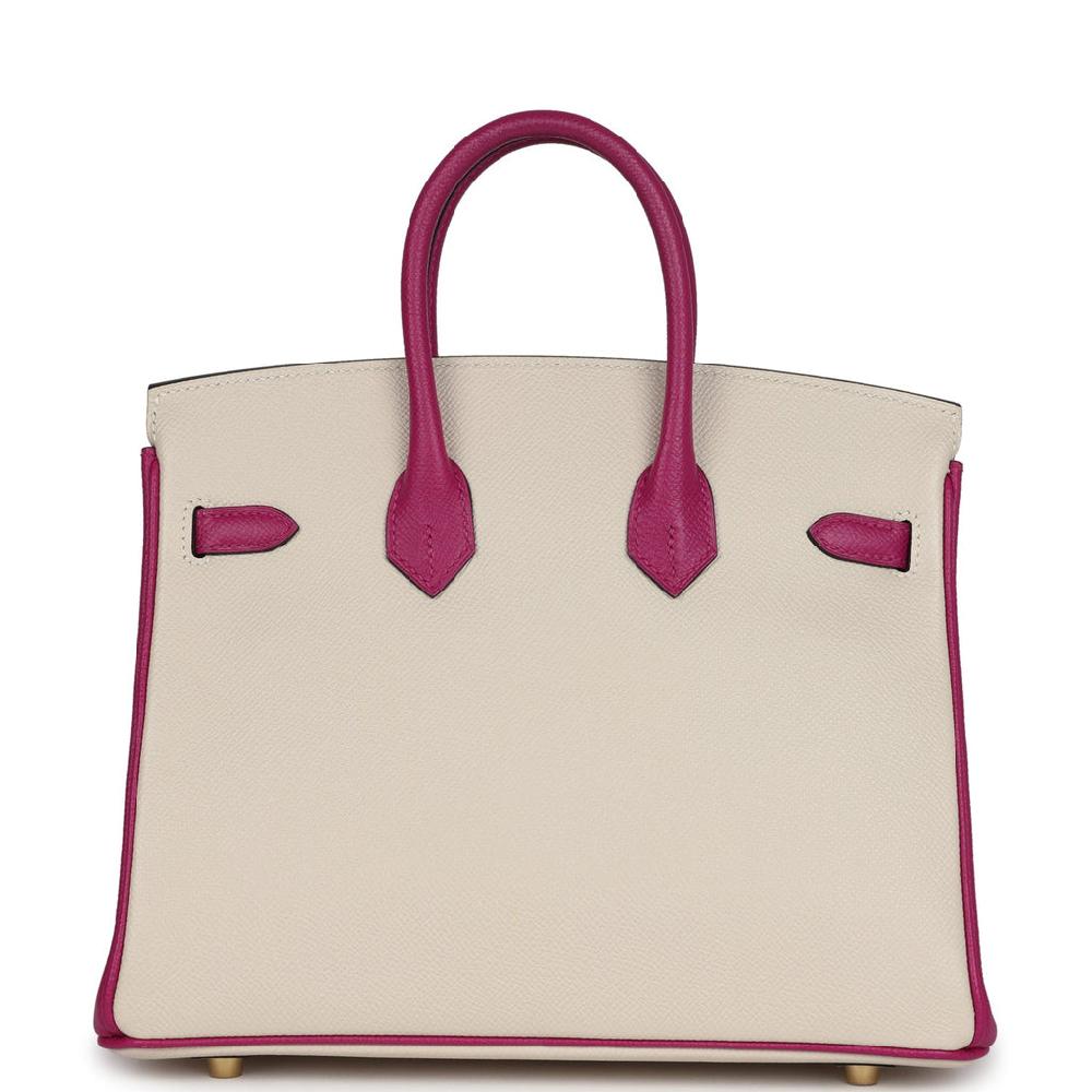 Hermes Special Order (HSS) Birkin 25 Craie And Rose Pourpre Epsom Brushed Gold Hardware