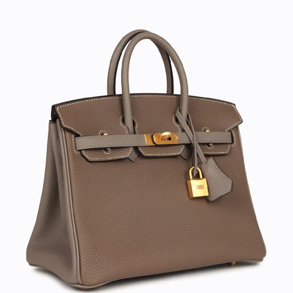 Hermes Special Order (HSS) Birkin 25 Etoupe And Etain Togo Brushed Gold Hardware
