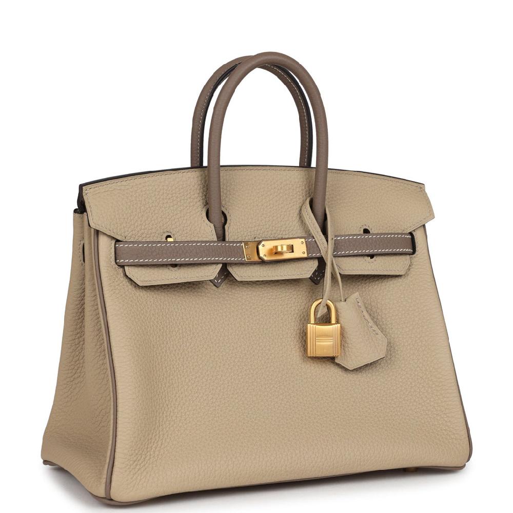 Hermes Special Order (HSS) Birkin 25 Etoupe And Trench Togo Brushed Gold Hardware