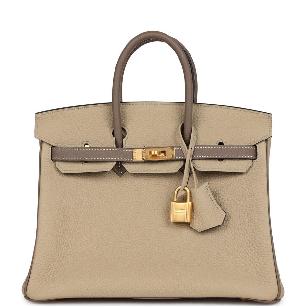 Hermes Special Order (HSS) Birkin 25 Etoupe and Trench Togo Brushed Gold Hardware