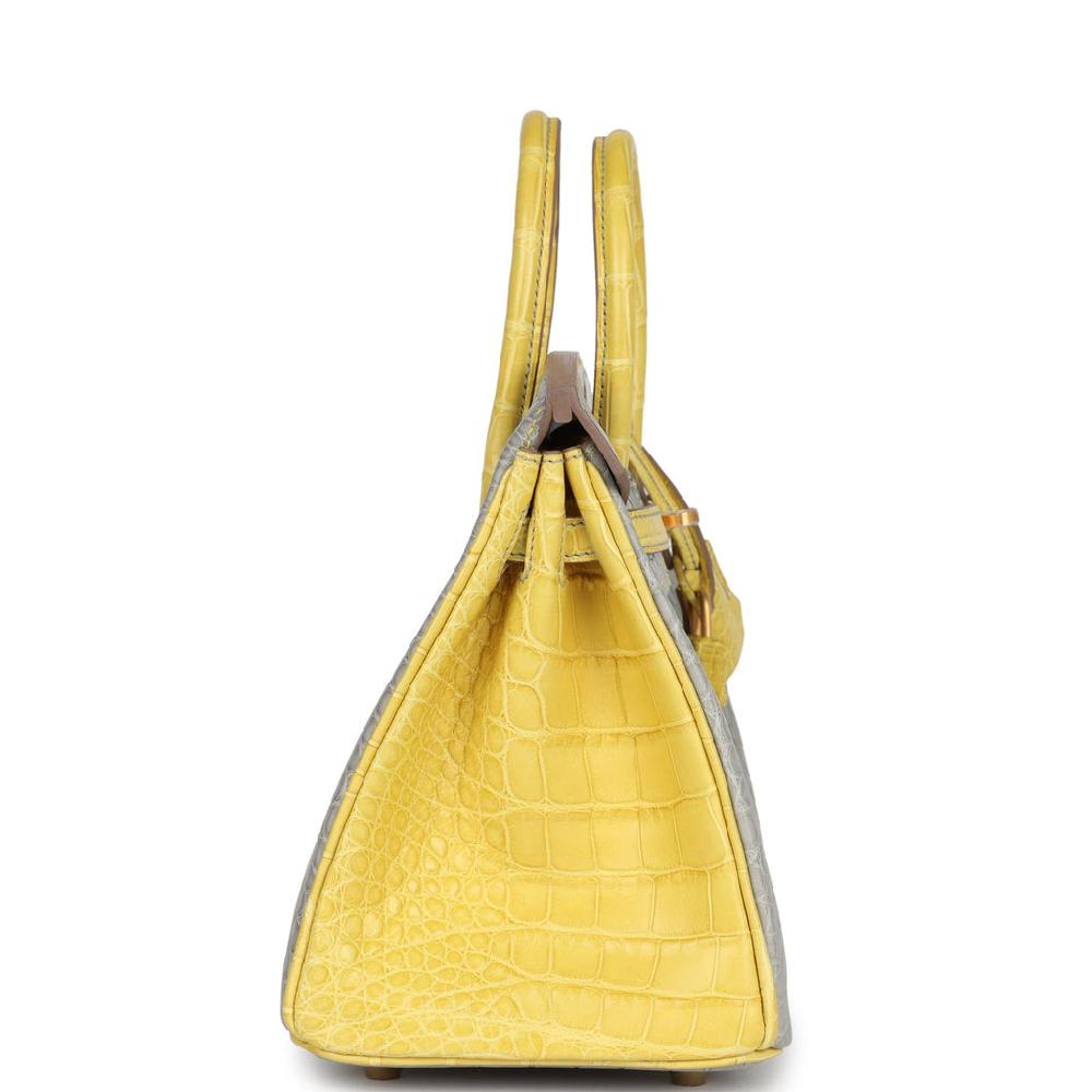 Hermes Special Order (HSS) Birkin 25 Gris Perle And Mimosa Matte Alligator Brushed Gold Hardware