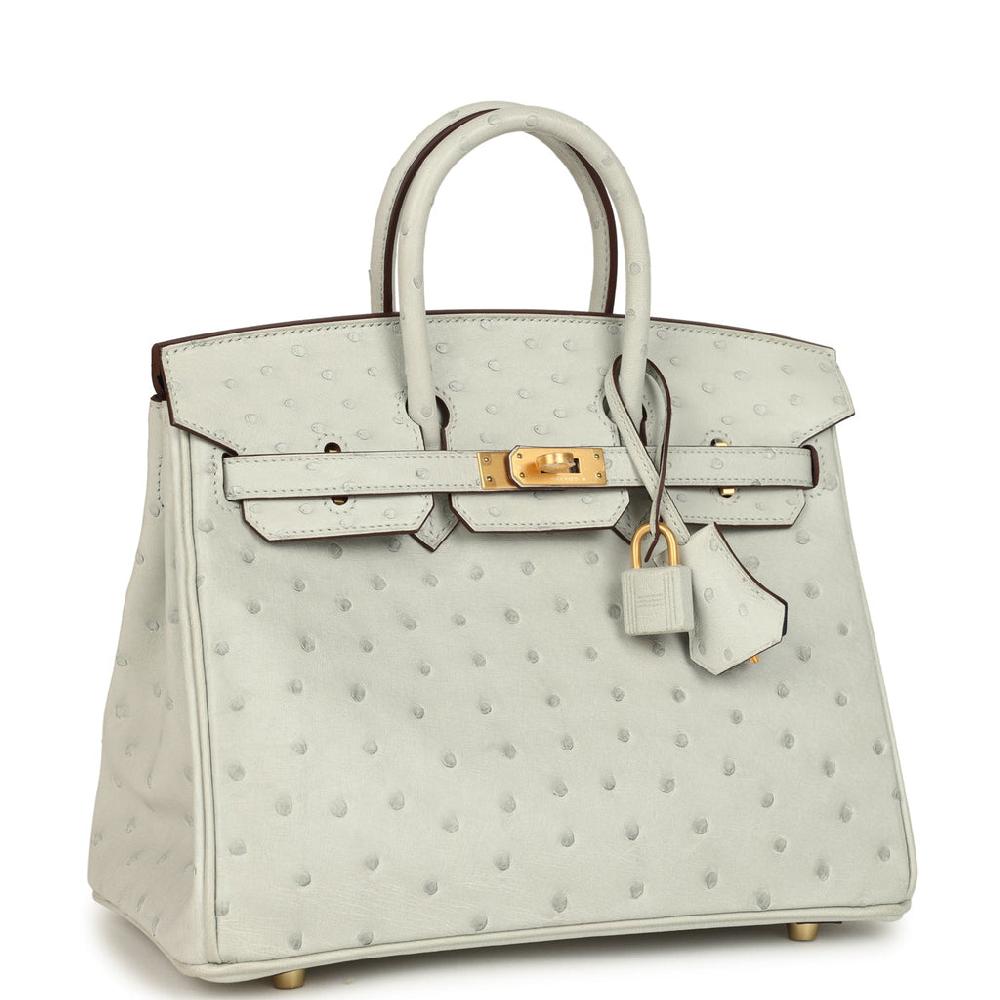 Hermes Special Order (HSS) Birkin 25 Gris Perle Verso Ostrich Brushed Gold Hardware