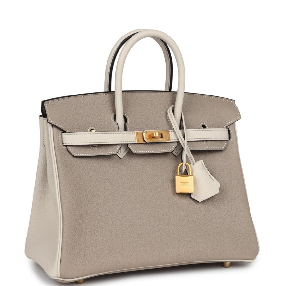Hermes Special Order (HSS) Birkin 25 Gris Tourterelle And Craie Togo Brushed Gold Hardware