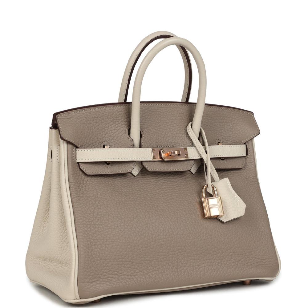 Hermes Special Order (HSS) Birkin 25 Gris Tourterelle And Craie Clemence Rose Gold Hardware