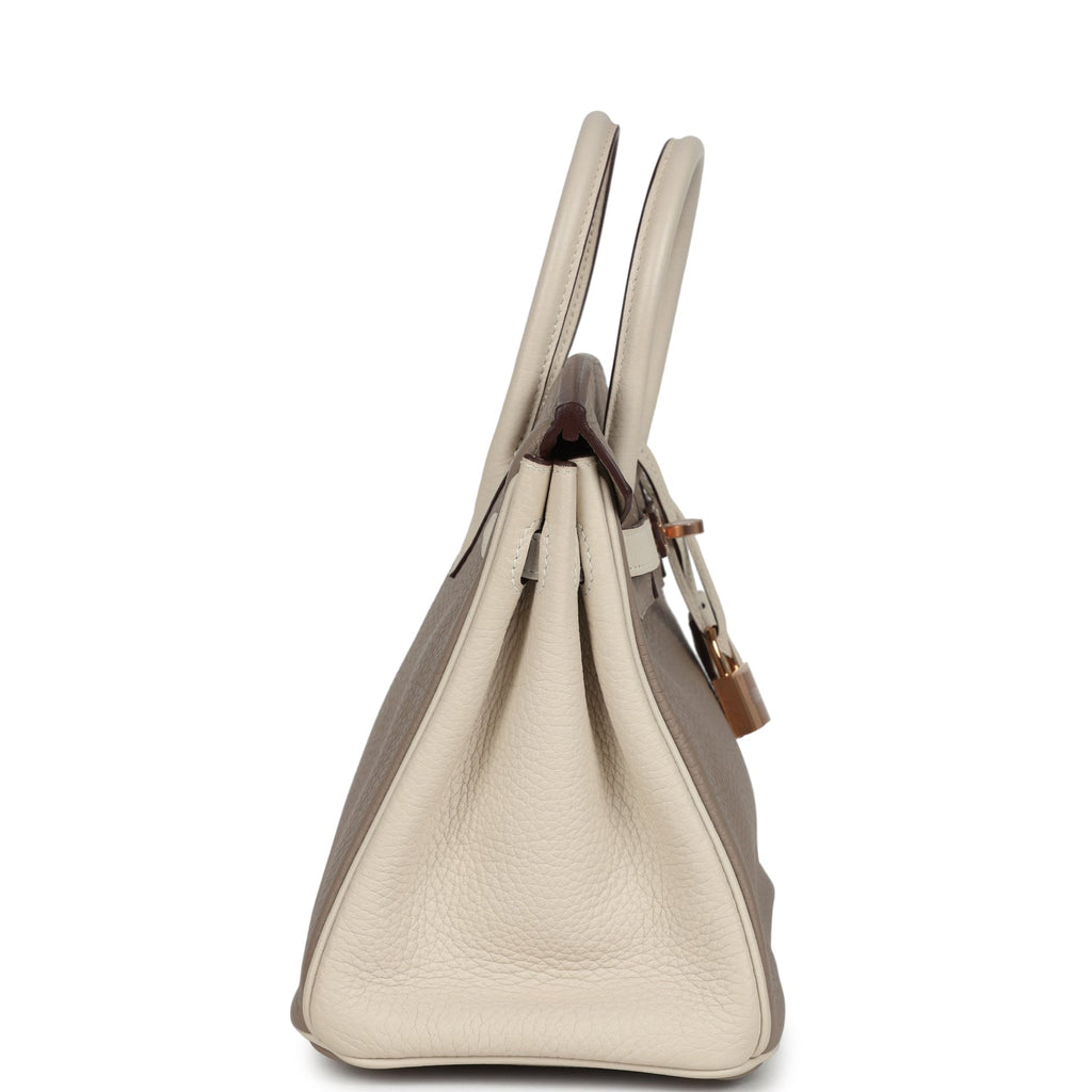 Hermes Special Order (HSS) Birkin 25 Gris Tourterelle And Craie Clemence Rose Gold Hardware